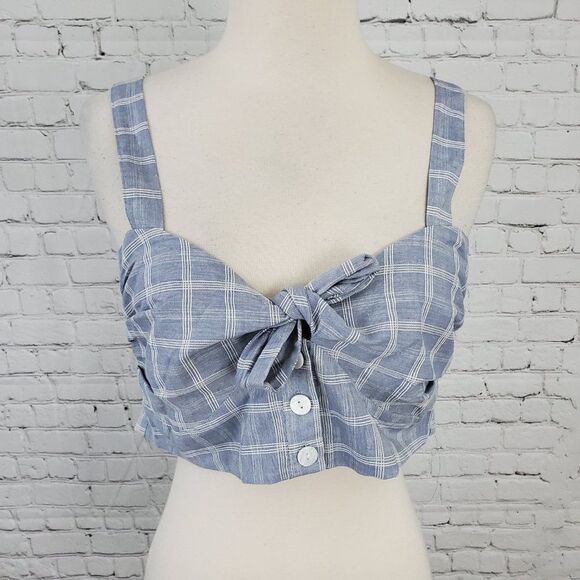 NWT Lovers + Friends tie front plaid crop top M - Picture 4 of 6